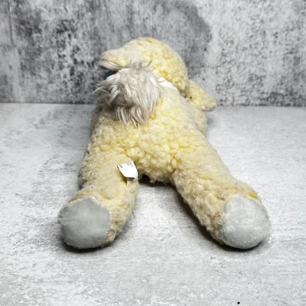 Vintage Eden Toys Yellow Sherpa Lamb Plush Floppy Laying Sheep 12 Inch Rattle